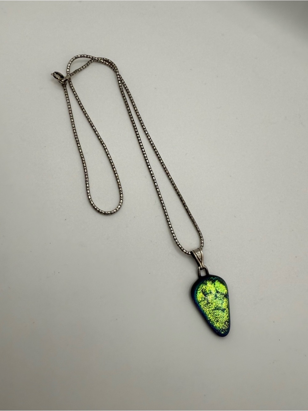 925 Sterling Silver Chain Dichroic Art Glass Pendant 10”